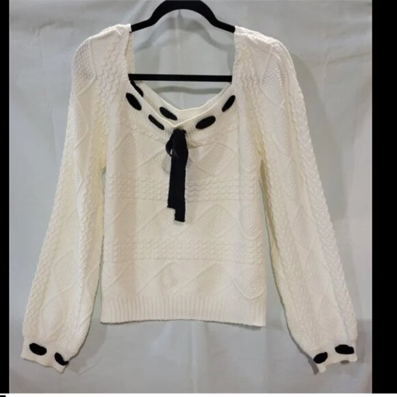 Ivory Square Neck Sweater w/ Black Woven Accents sz 3XL - Picture 2 of 4